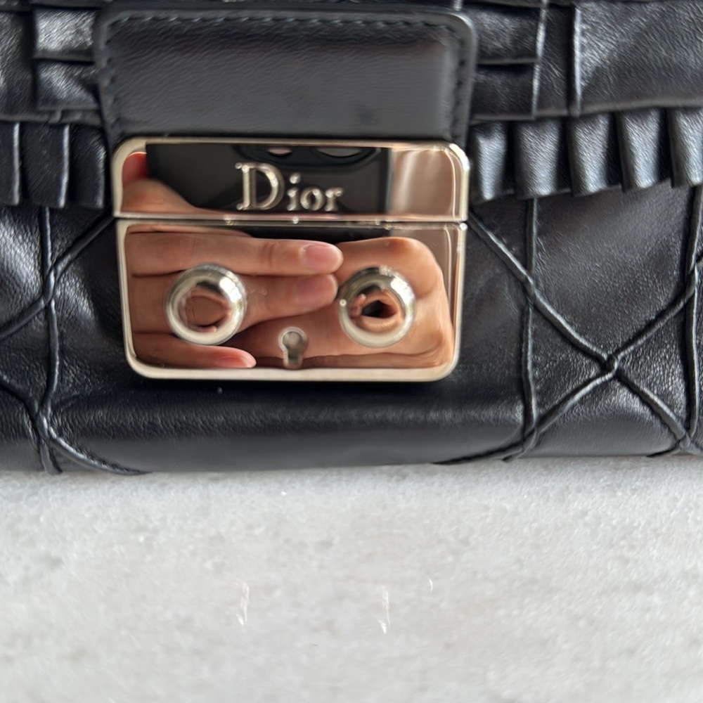 Dior Miss Dior New Lock Ruffle Trim Shoulder Bag (Medium) in Black Lambskin - Picture 3 of 12